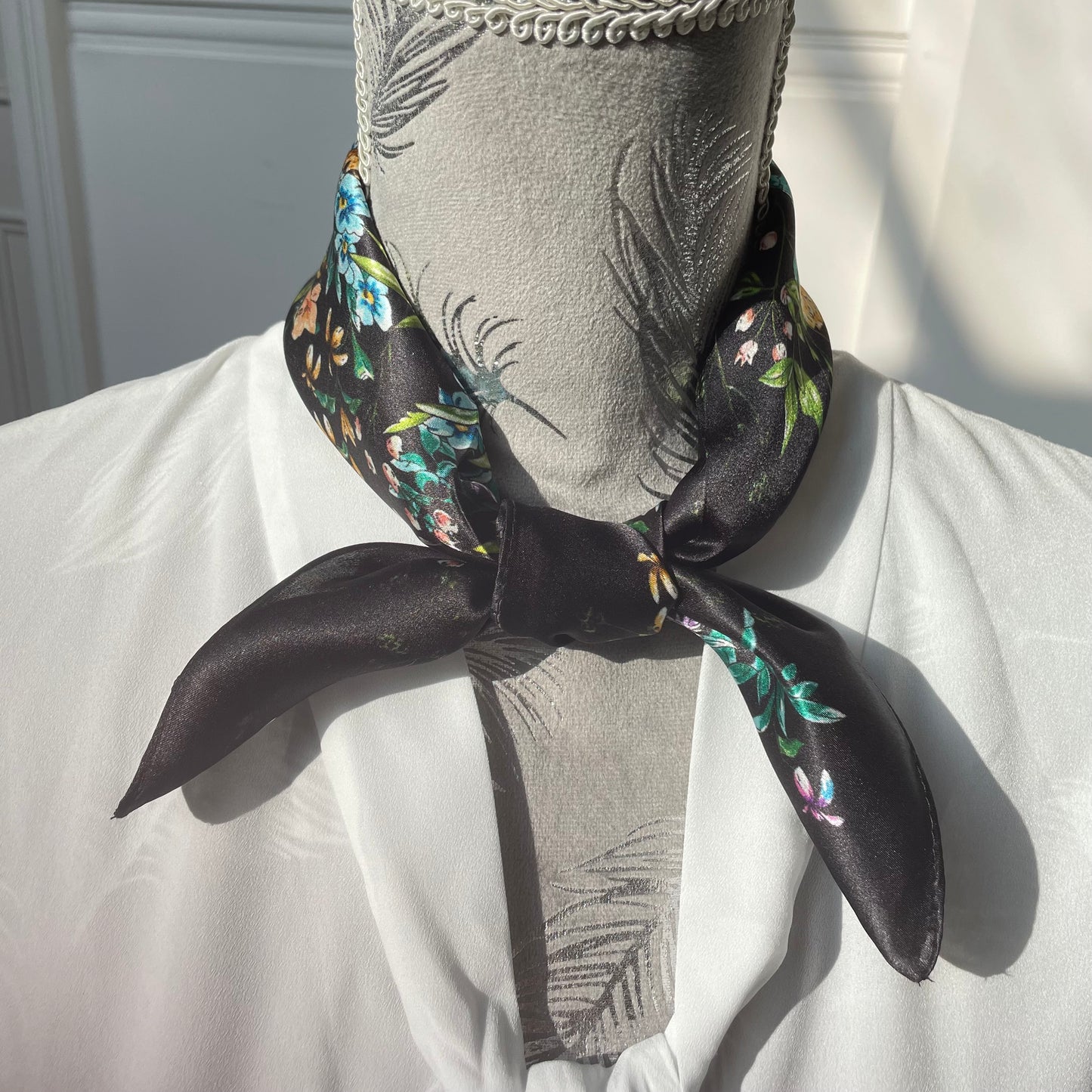 100% Mulberry Silk Scarf-Small Square Multicolor Silk Scarf, lightweight Luxury Neck Hair Scarf - The Flower Garden