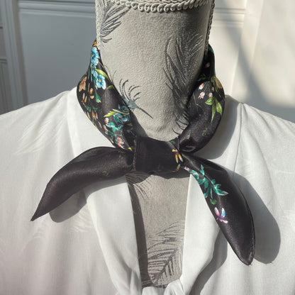 100% Mulberry Silk Scarf-Small Square Multicolor Silk Scarf, lightweight Luxury Neck Hair Scarf - The Flower Garden