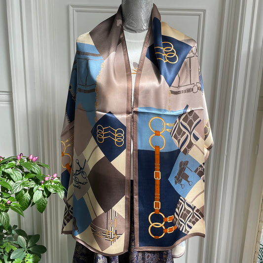 100% Pure Silk Multicolour long Silk Scarf / Headscarf-The Blue