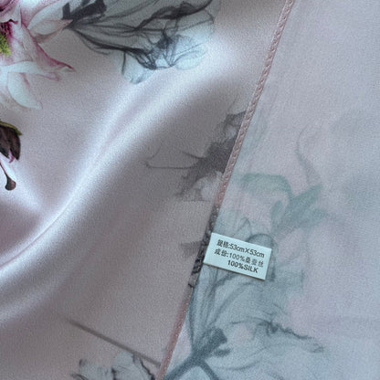 100% Pure Silk Multicolour Small Silk Scarf -The Pink Flowers