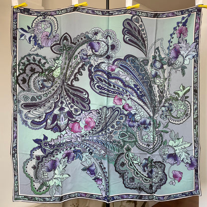 Exquisite Duo-Colour Mulberry 43” Silk Scarf: Hand-Rolled Edge, 6A Grade - The Garden
