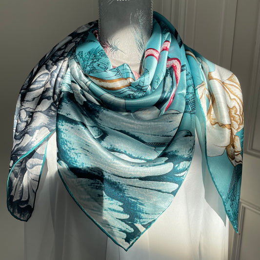 100% Pure Mulberry Silk Multicolour Handmade Large Silk Scarf 43"- The Peony