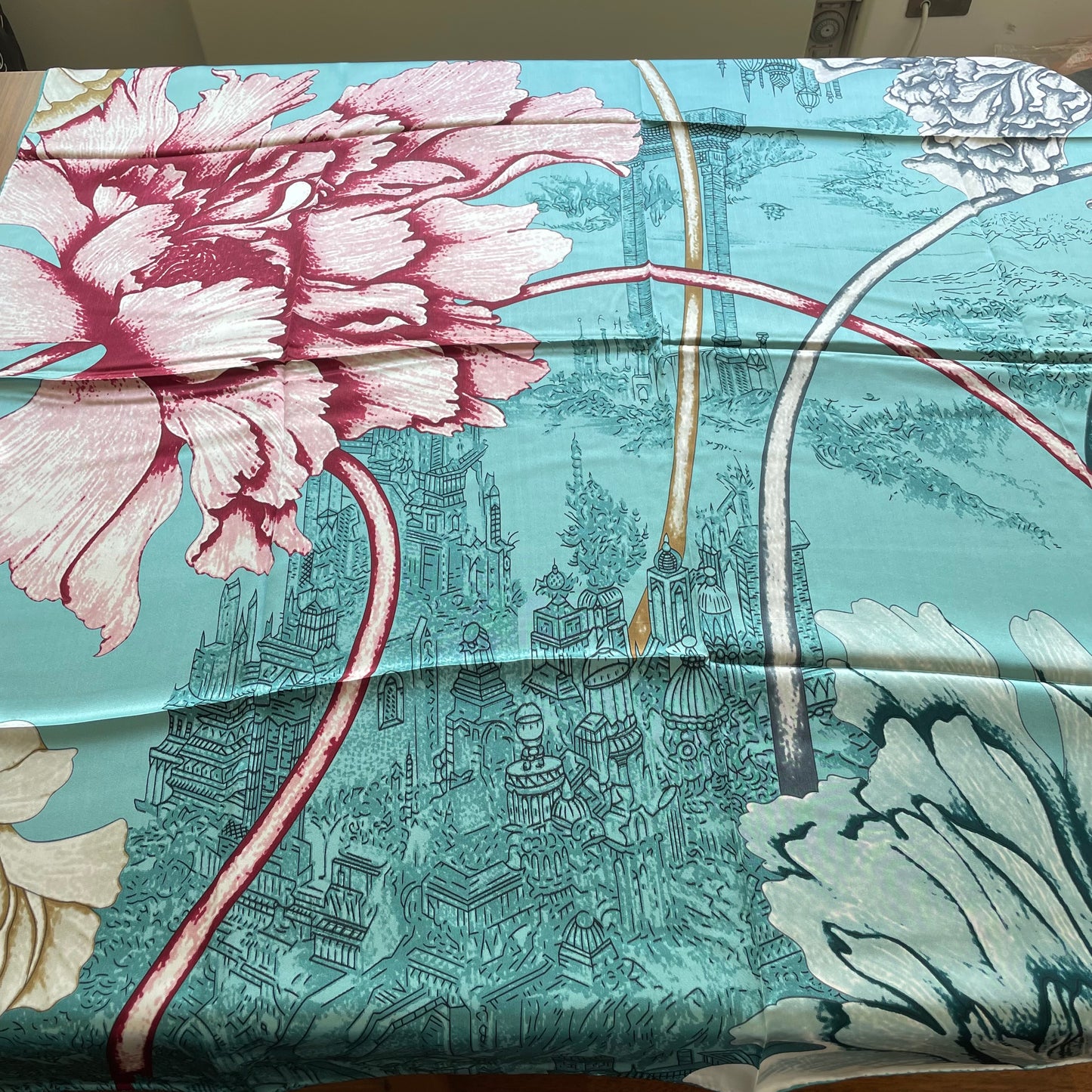 100% Pure Mulberry Silk Multicolour Handmade Large Silk Scarf 43"- The Peony