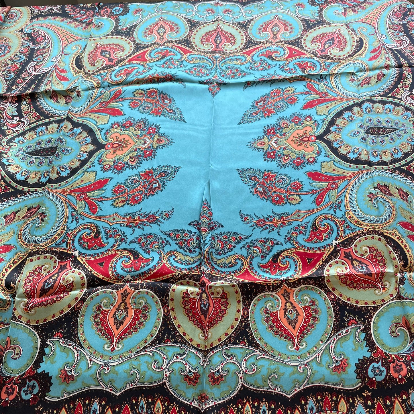 100% Pure Mulberry Silk Multicolour Handmade Large Silk Scarf 43"- The Blue Paisleys