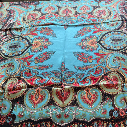 100% Pure Mulberry Silk Multicolour Handmade Large Silk Scarf 43"- The Blue Paisleys