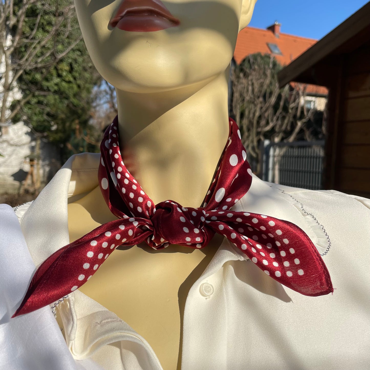 100% Mulberry Silk Scarf-Small Square Multicolor Silk Scarf, lightweight Luxury Neck Hair Scarf - The Burgundy Dots