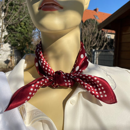 100% Mulberry Silk Scarf-Small Square Multicolor Silk Scarf, lightweight Luxury Neck Hair Scarf - The Burgundy Dots