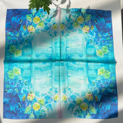 100% Pure Silk Multicolor 20" Silk Square Scarf -The Rose