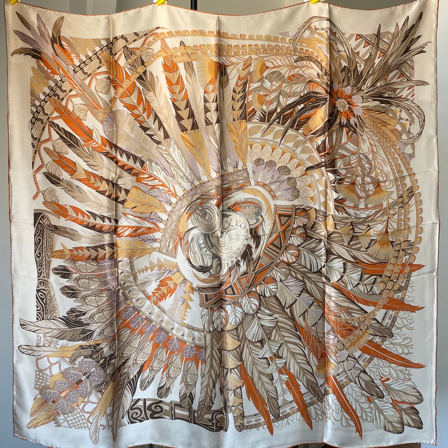 100% Pure Mulberry Silk Multicolour Handmade Large Silk Scarf 43"- The White Round Feathers