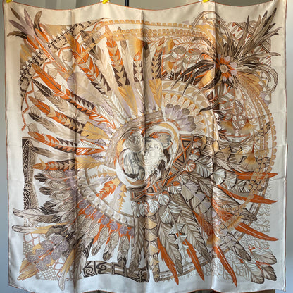 100% Pure Mulberry Silk Multicolour Handmade Large Silk Scarf 43"- The White Round Feathers