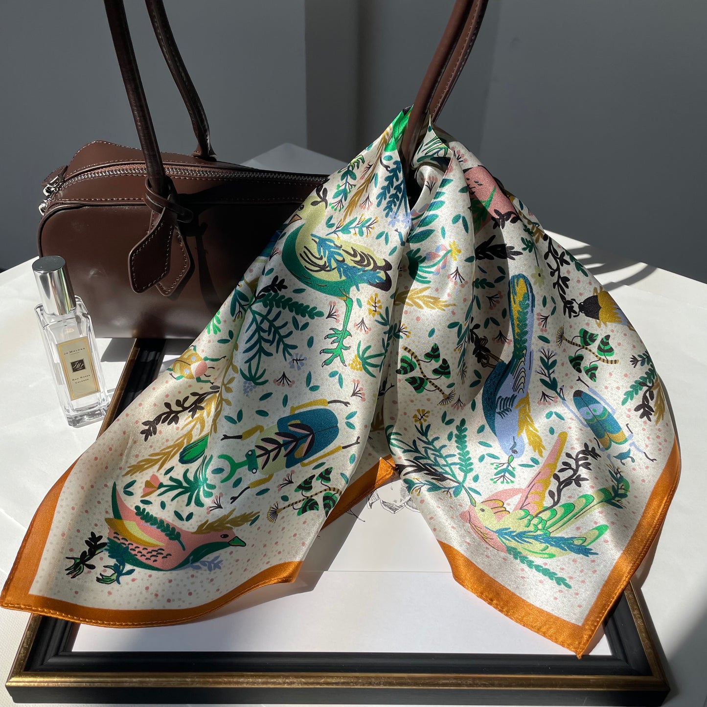 100% Mulberry Silk Scarf-Small Square Multicolor Silk Scarf, lightweight Luxury Neck Hair Scarf -The Pipit Garden