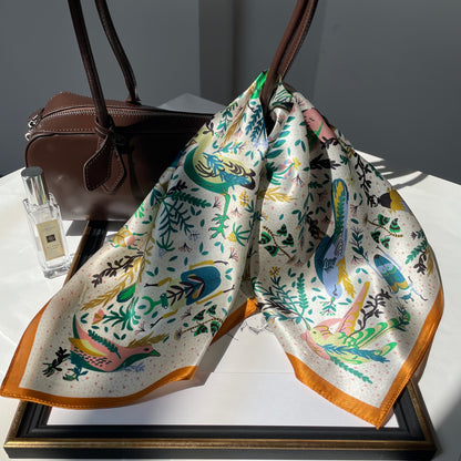 100% Mulberry Silk Scarf-Small Square Multicolor Silk Scarf, lightweight Luxury Neck Hair Scarf -The Pipit Garden