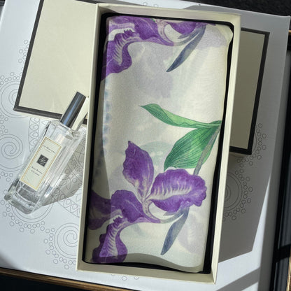 100% Pure Silk Multicolour long Silk Scarf / Headscarf-The Irises