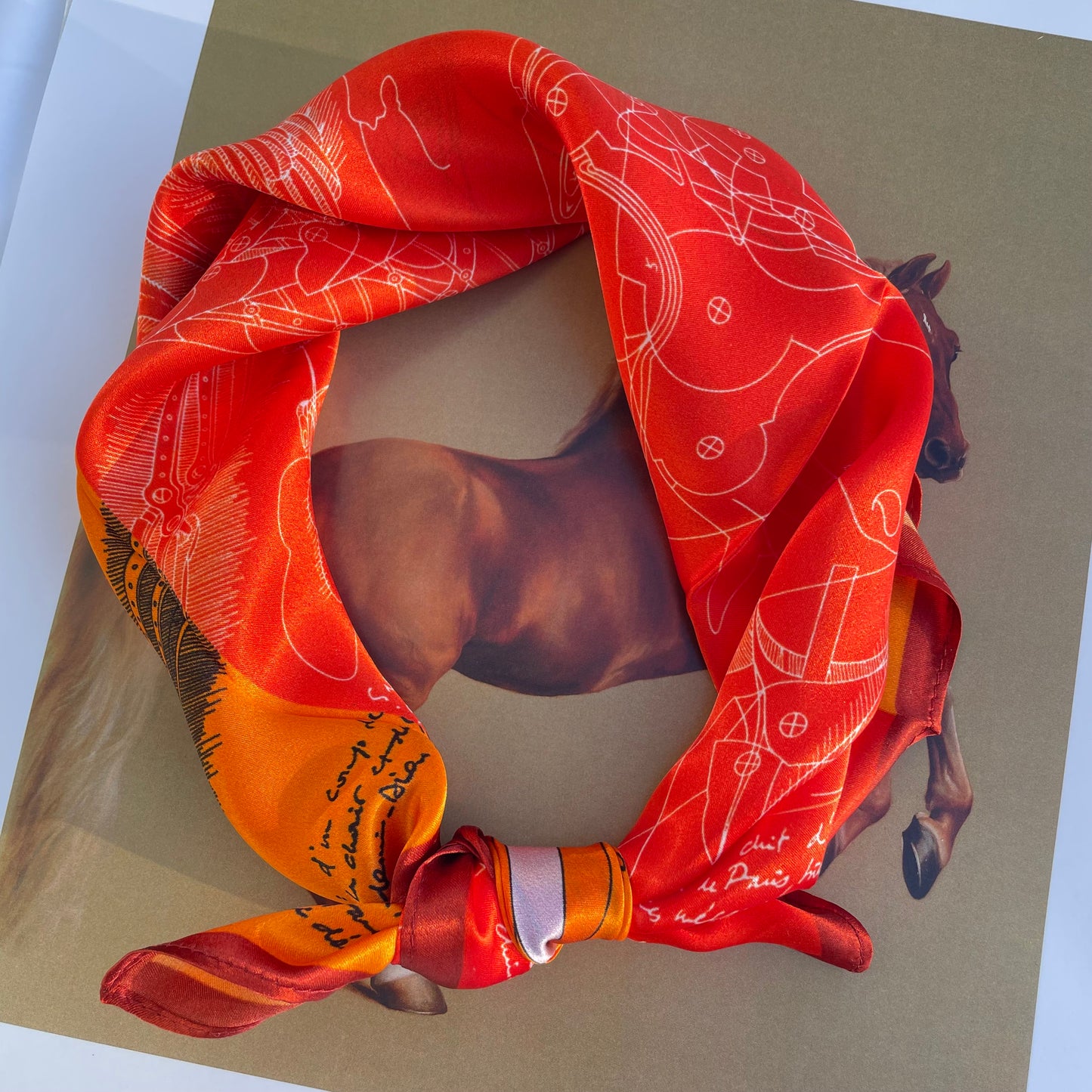 100% Mulberry Silk Scarf-Small Square Multicolor Silk Scarf, lightweight Luxury Neck Hair Scarf - The Horses
