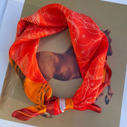 100% Mulberry Silk Scarf-Small Square Multicolor Silk Scarf, lightweight Luxury Neck Hair Scarf - The Horses