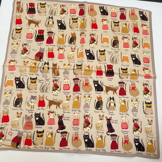 100% Pure Silk Multicolor 20" Silk Square Scarf -The Cats