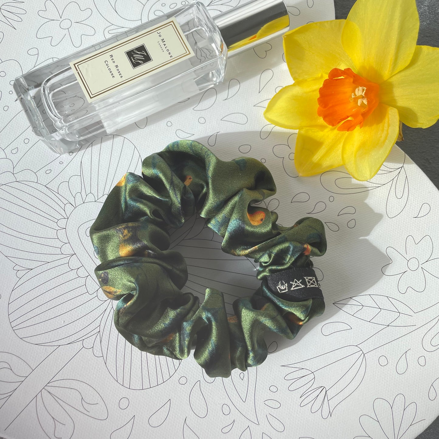 100% Pure Mulberry Silk Small Elastic Hair Scrunchie - Pure Silk Hair Scrunchie/hair Accessory-The Green & Birds
