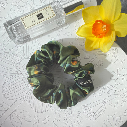 100% Pure Mulberry Silk Small Elastic Hair Scrunchie - Pure Silk Hair Scrunchie/hair Accessory-The Green & Birds