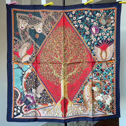 100% Pure Mulberry Silk Extra Large HandRolled Silk Scarf 35"- The Life Tree