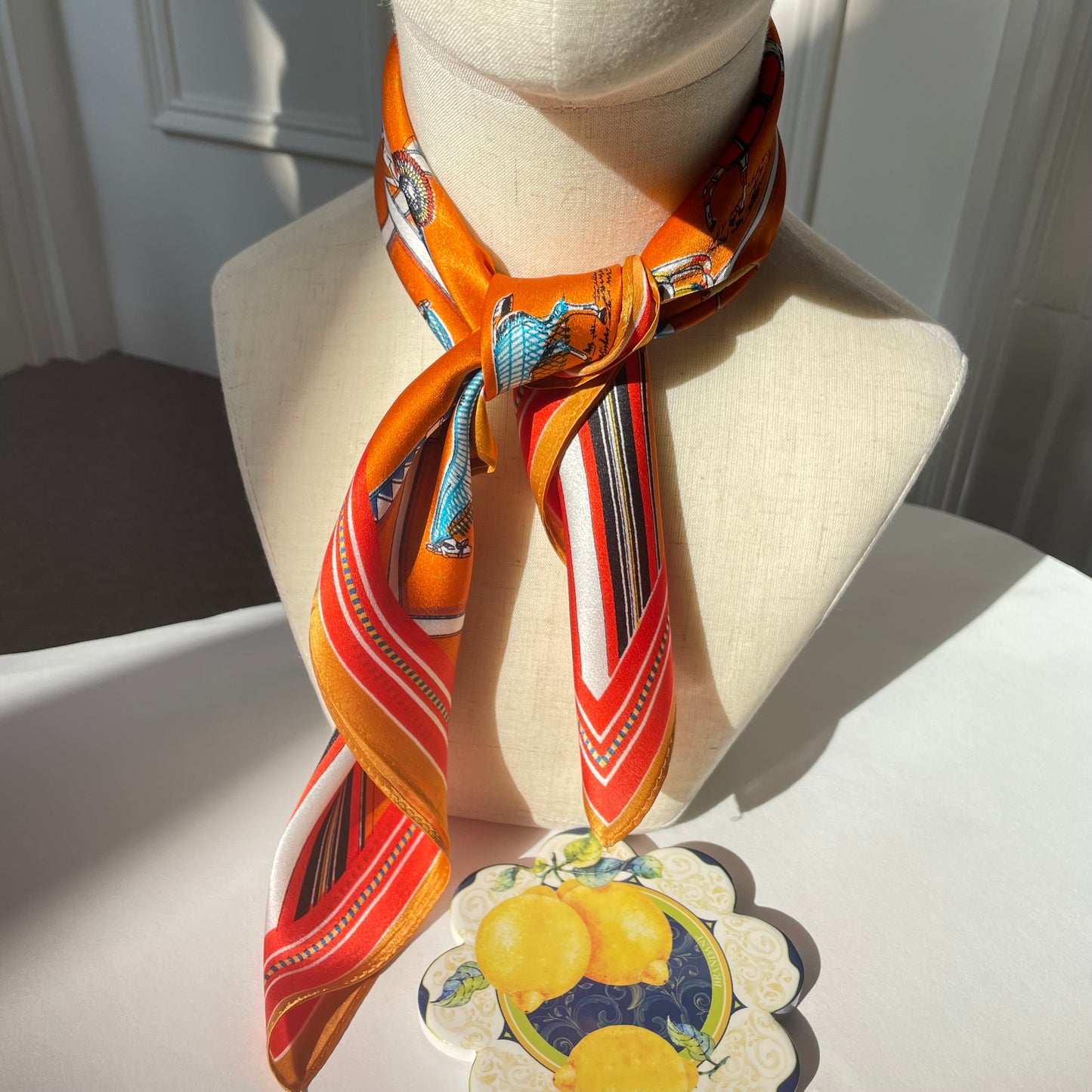 100% Pure Silk Multicolour Small Silk Scarf -The Orange Horse