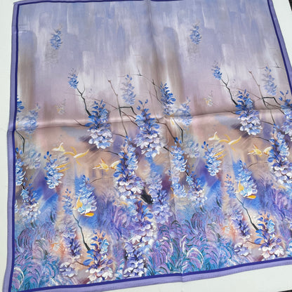 100% Pure Silk Multicolor 20" Silk Square Scarf -The Purple Flower Sea