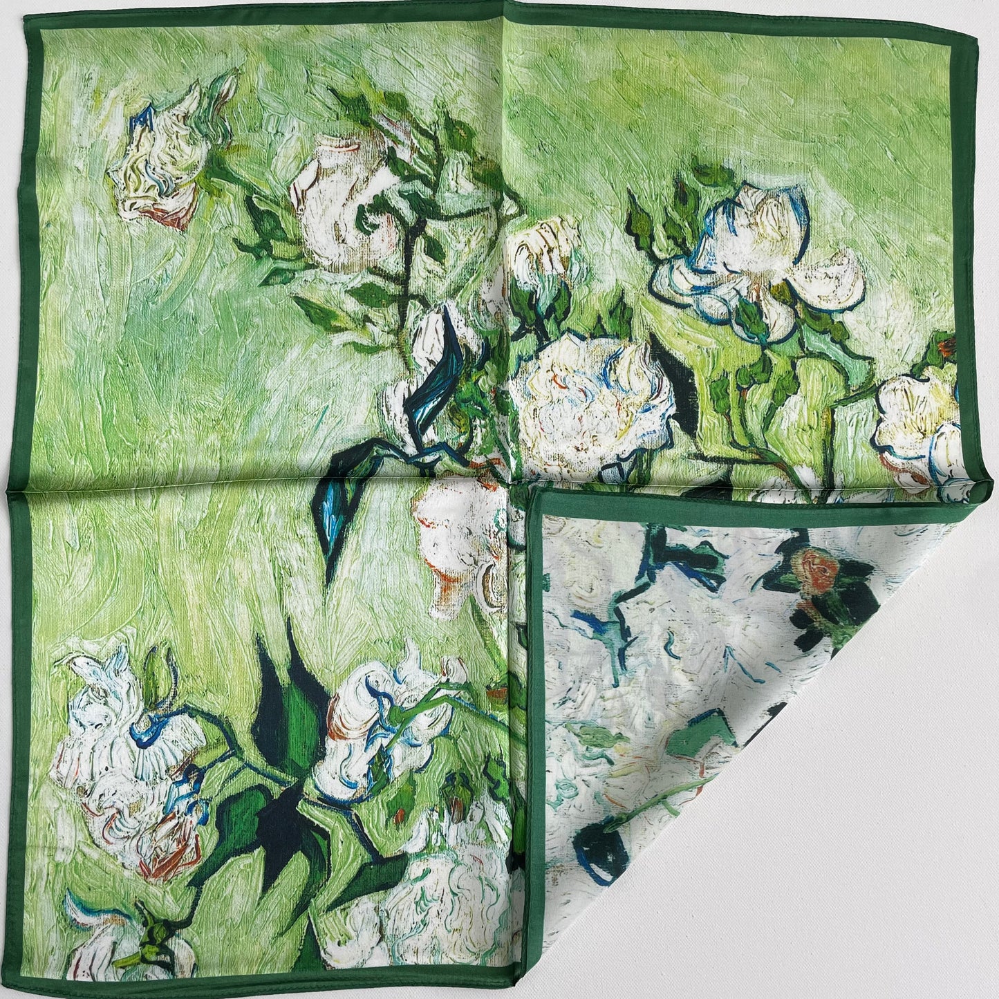 100% Pure Silk Multicolour Small Silk Scarf -The White Rose