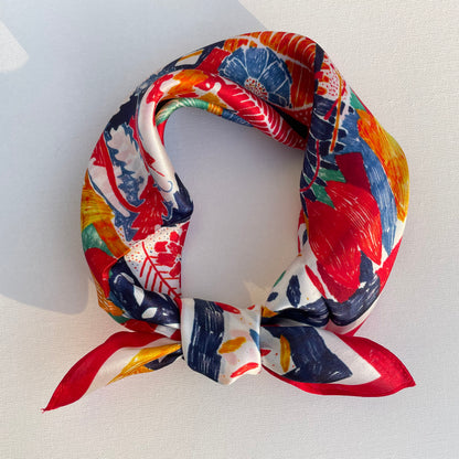 100% Mulberry Silk Scarf-Small Square Multicolor Silk Scarf, lightweight Luxury Neck Hair Scarf - The Painting
