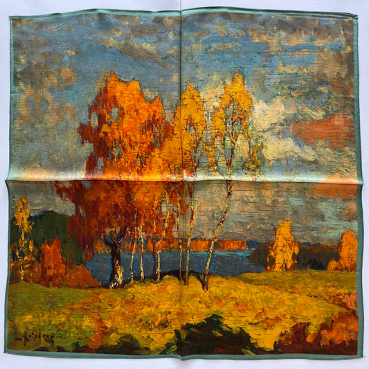 100% Pure Silk Multicolour Small Silk Scarf -The Autumn Painting -21” Silk Scarf