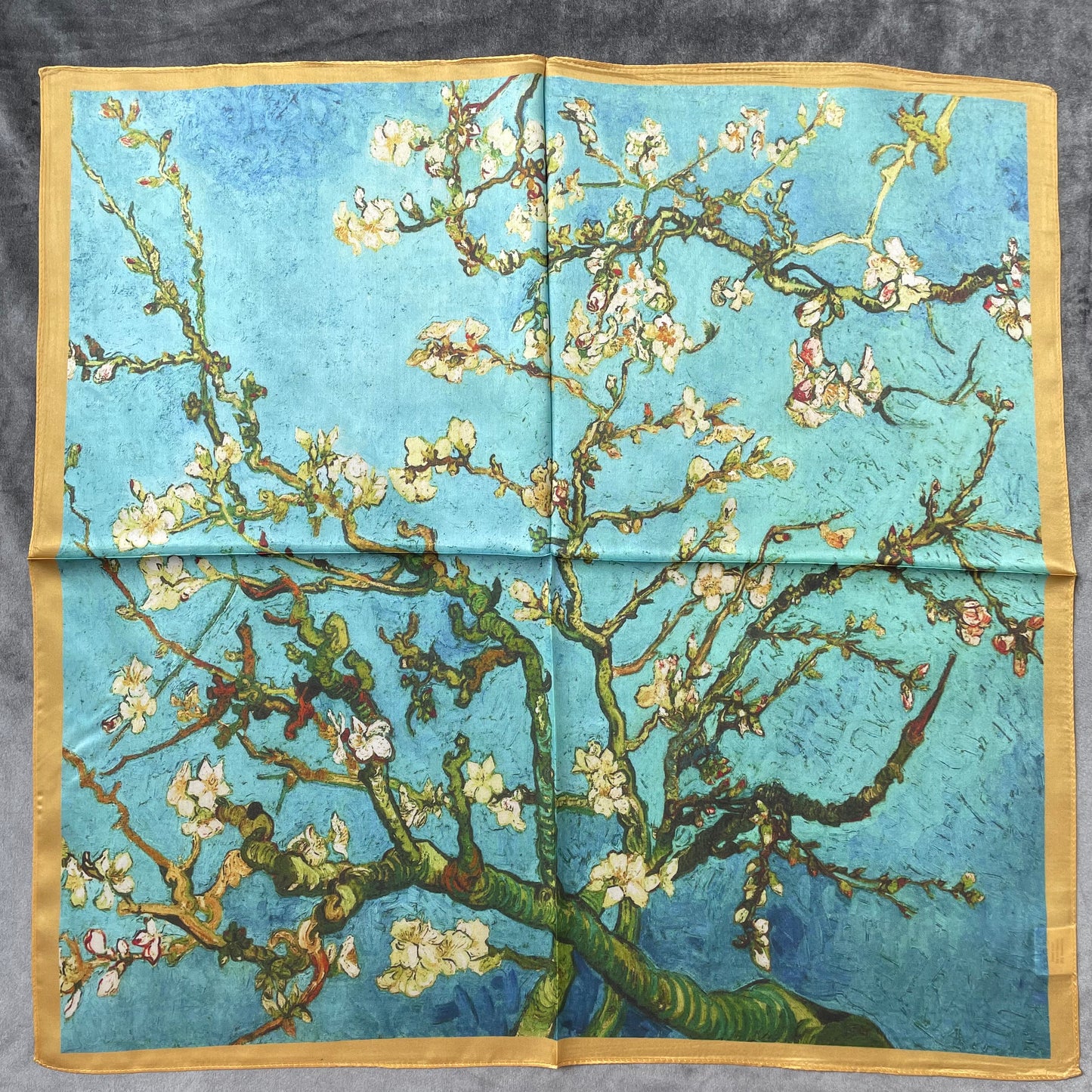 100% Pure Silk Multicolour Large Silk Scarf / Headscarf-The Blue Flowers- 26”Silk Scarf / Headscarf