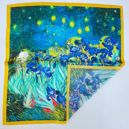 100% Mulberry Silk Scarf-Small Square Multicolor Silk Scarf, lightweight Luxury Neck Hair Scarf - The Irises