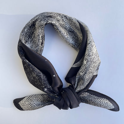 100% Mulberry Silk Scarf-Small Square Multicolor Silk Scarf, lightweight Luxury Neck Hair Scarf - The Moon &amp; Flying Horse