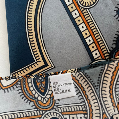 100% Pure Silk Multicolour long Silk Scarf / Headscarf-The Blue Pasiley