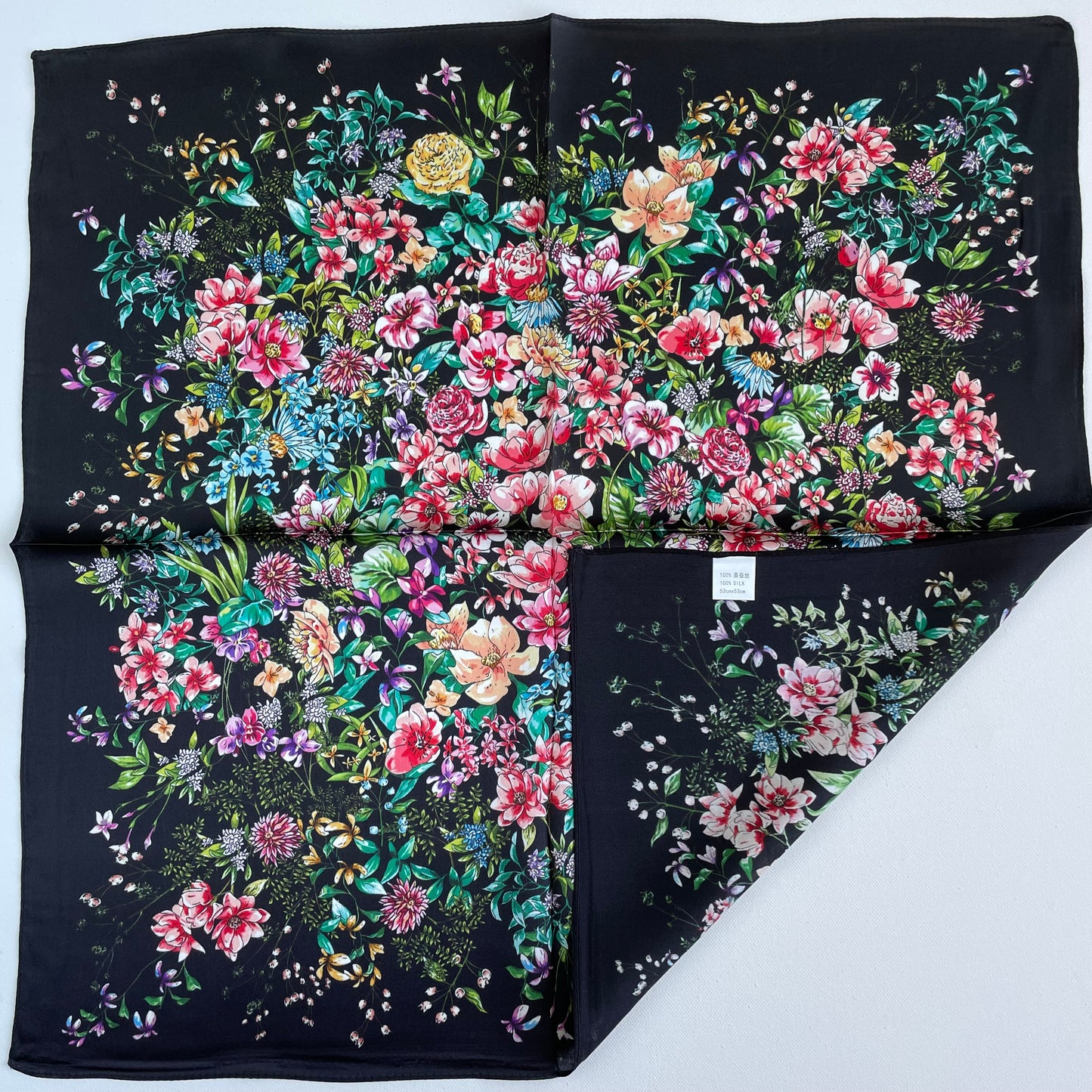 100% Pure Silk Multicolour Small Silk Scarf -The Flower Garden