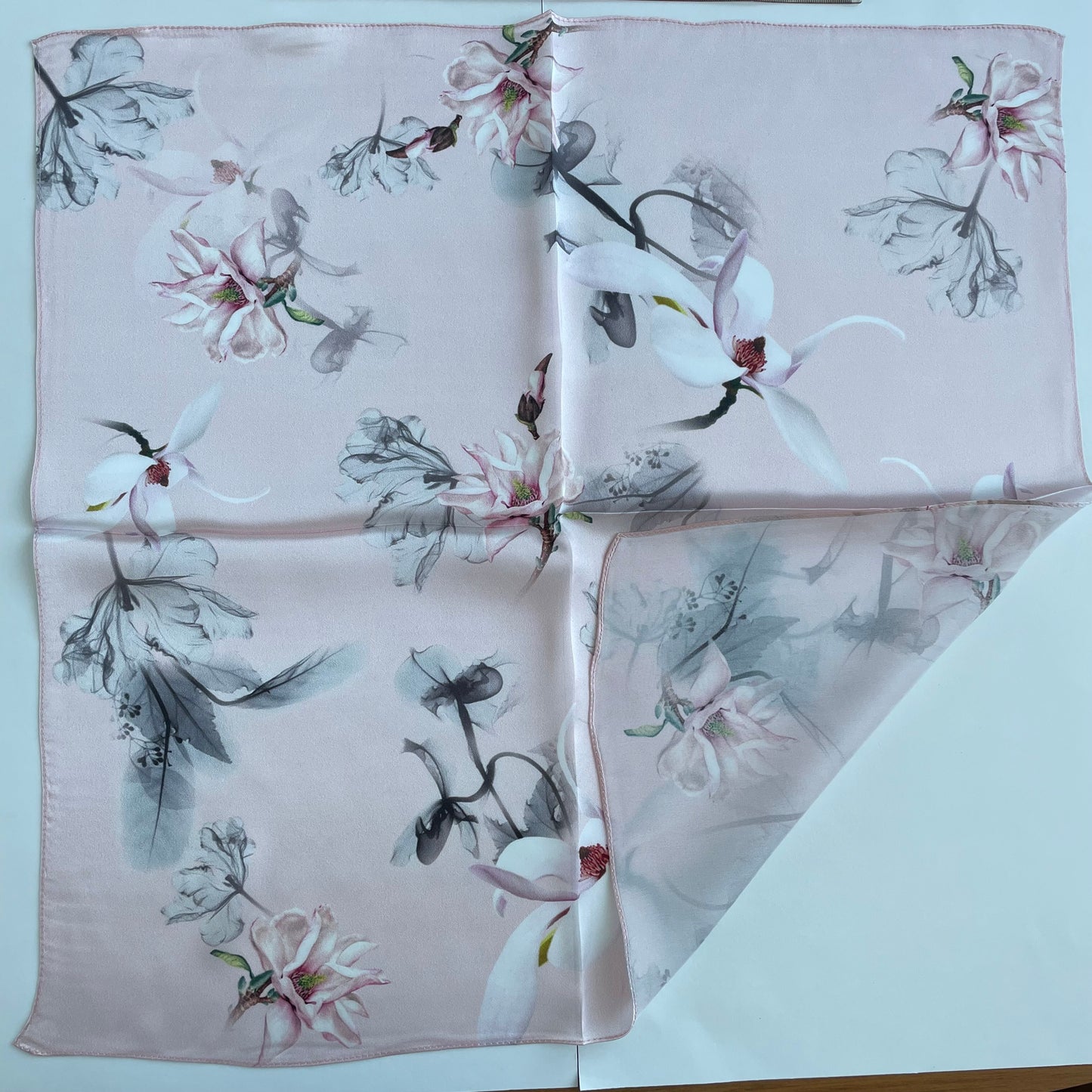 100% Pure Silk Multicolour Small Silk Scarf -The Pink Flowers