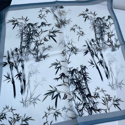 100% Pure Silk Multicolor 20" Silk Square Scarf -The Bamboo Garden