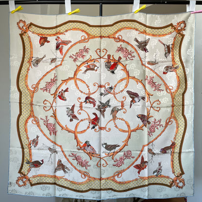 100% Pure Mulberry Silk Duo-Color Handmade Large Silk Scarf 43"- The Birds