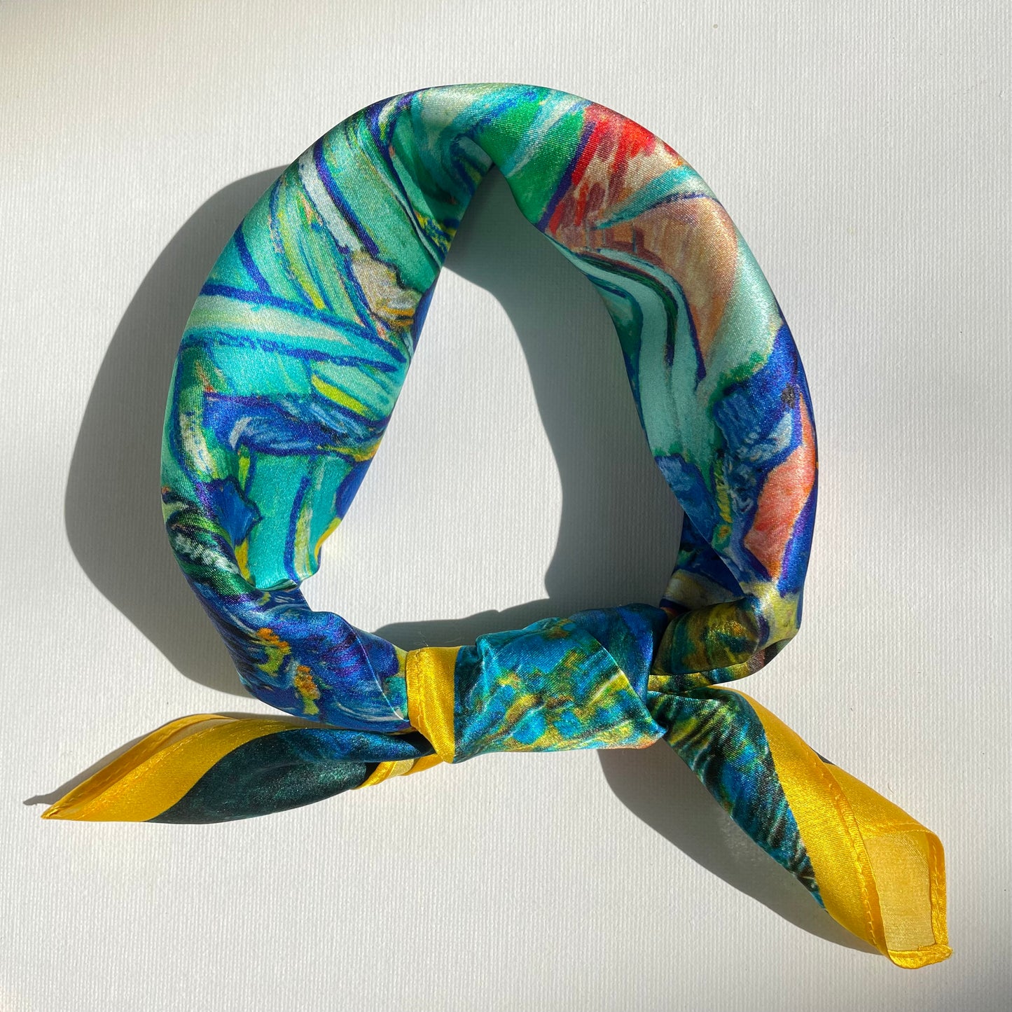 100% Mulberry Silk Scarf-Small Square Multicolor Silk Scarf, lightweight Luxury Neck Hair Scarf - The Irises