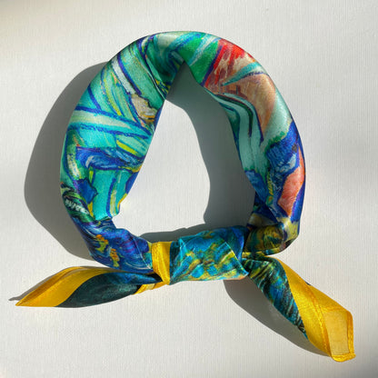 100% Mulberry Silk Scarf-Small Square Multicolor Silk Scarf, lightweight Luxury Neck Hair Scarf - The Irises