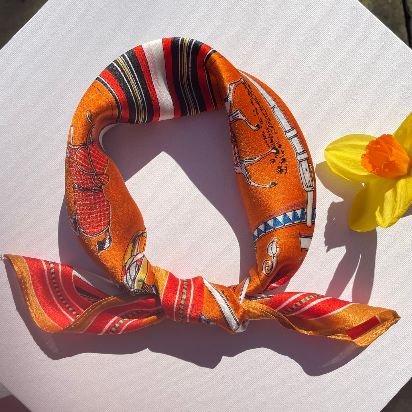 100% Pure Silk Multicolour Small Silk Scarf -The Orange Horse