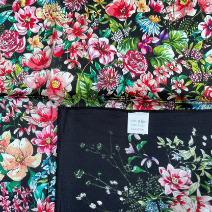 100% Pure Silk Multicolour Small Silk Scarf -The Flower Garden
