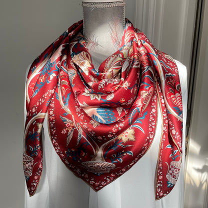 100% Pure Mulberry Silk Multicolour Handmade Large Silk Scarf 43"- The Life Tree III