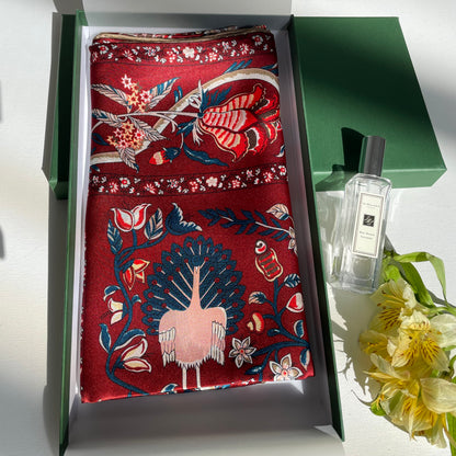 100% Pure Mulberry Silk Multicolour Handmade Large Silk Scarf 43"- The Life Tree III