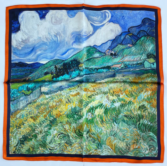100% Pure Silk Multicolour Small Silk Scarf -The Landscape