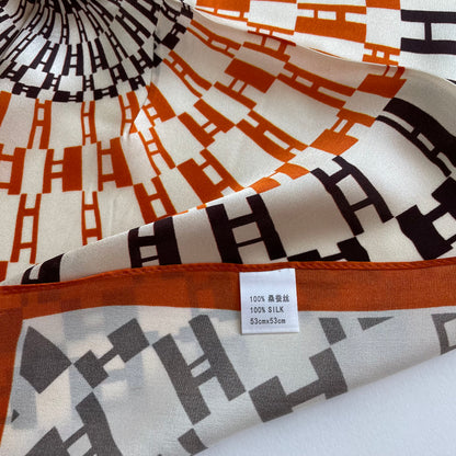 100% Pure Silk Multicolour Small Silk Scarf -The Orange H