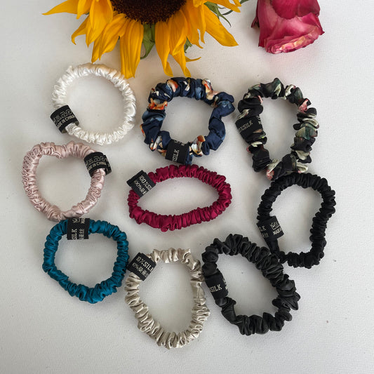 100% Pure Mulberry Silk Small Elastic Hair Scrunchie - Pure Silk Hair Scrunchie/hair Accessory-The Blue Flowers