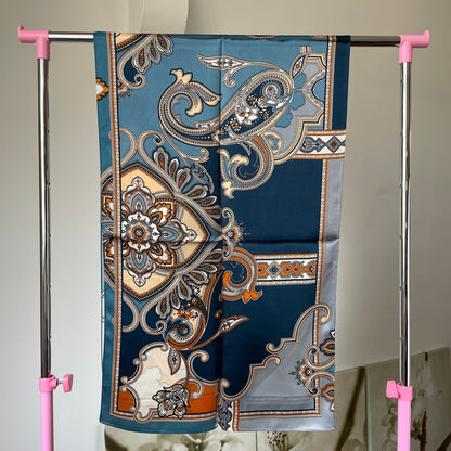 100% Pure Silk Multicolour long Silk Scarf / Headscarf-The Blue Pasiley