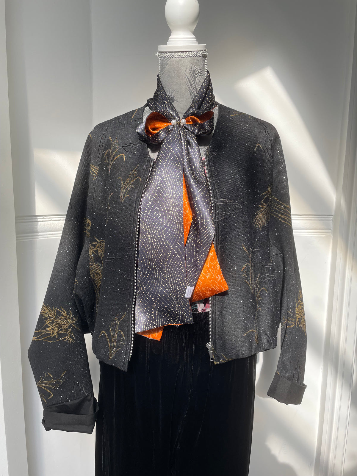 100% Mulberry Silk Skinny Scarf, Multicolour Silk Neck Scarf /Luxury Style Scarf/Silk Hair Scarf-The Lines