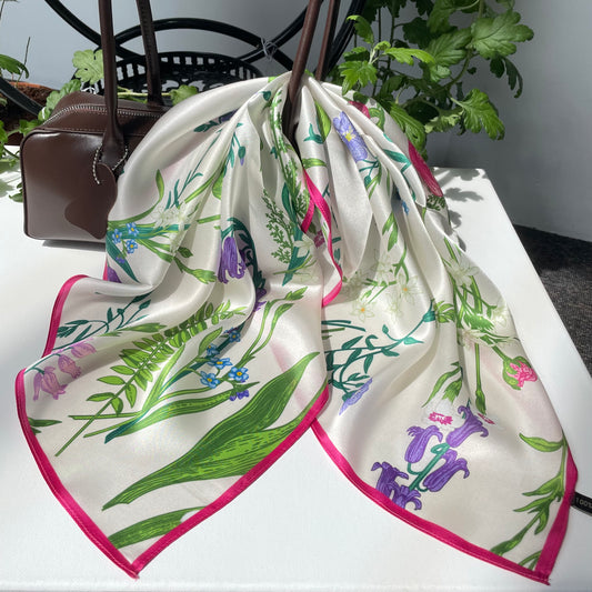 100% Pure Silk Multicolour Large 26” Silk Scarf / Headscarf-The Summer Garden