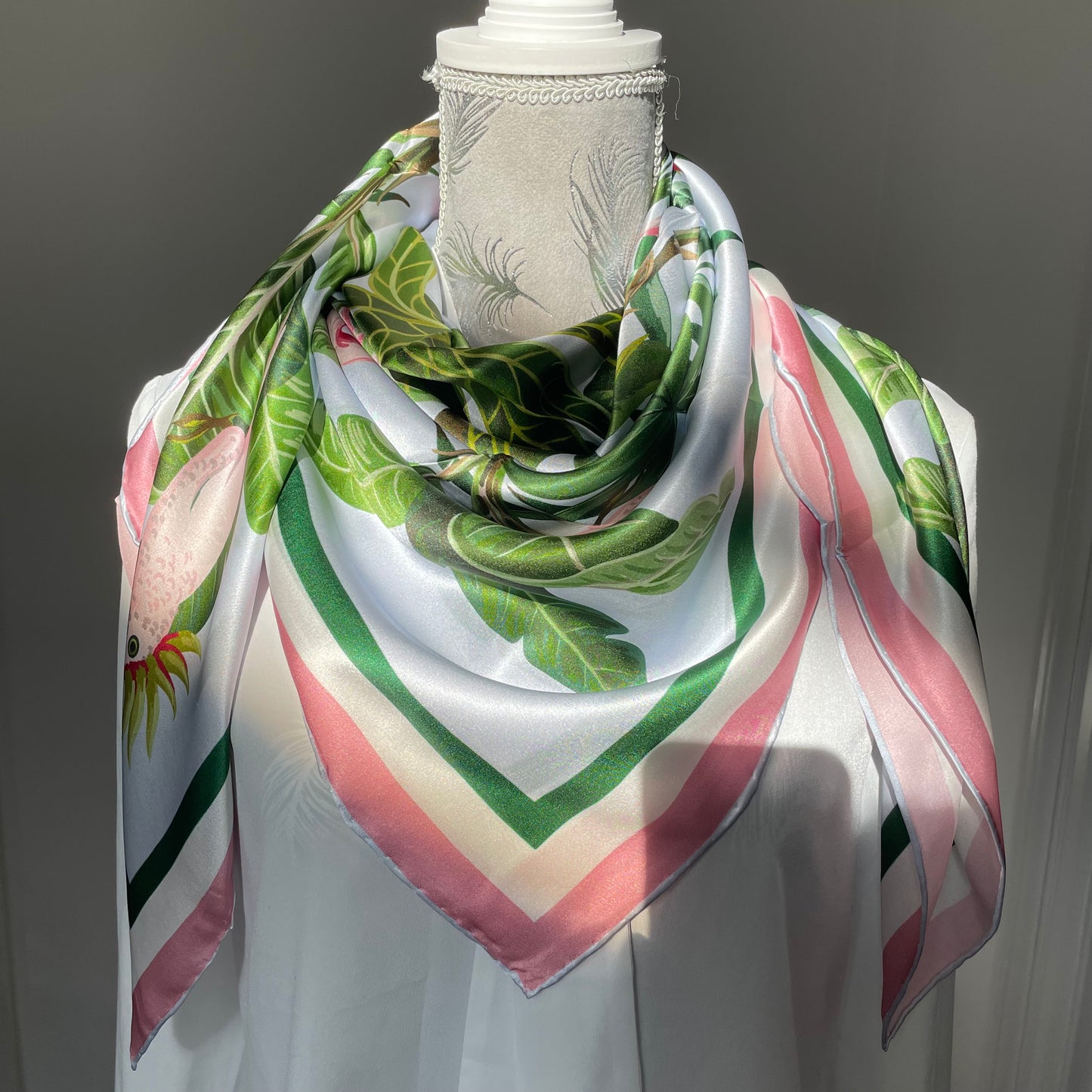 100% Pure Mulberry Silk Multicolour Handmade Large 43" Silk Scarf - The Flamingos