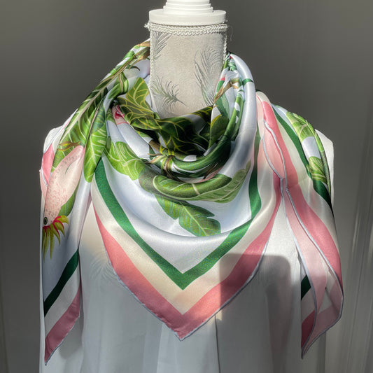 100% Pure Mulberry Silk Multicolour Handmade Large 43" Silk Scarf - The Flamingos